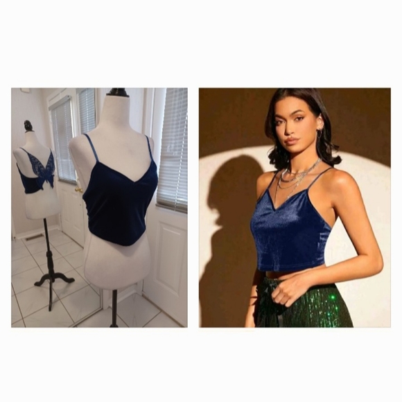 SHEIN Tops - 4/$40 Butterfly Back Navy Velvet Cami Top - Size Medium